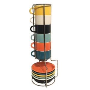 Sweese Porcelain Espresso Cup and Saucer Set with Stacking Stand Multicolor 13pc